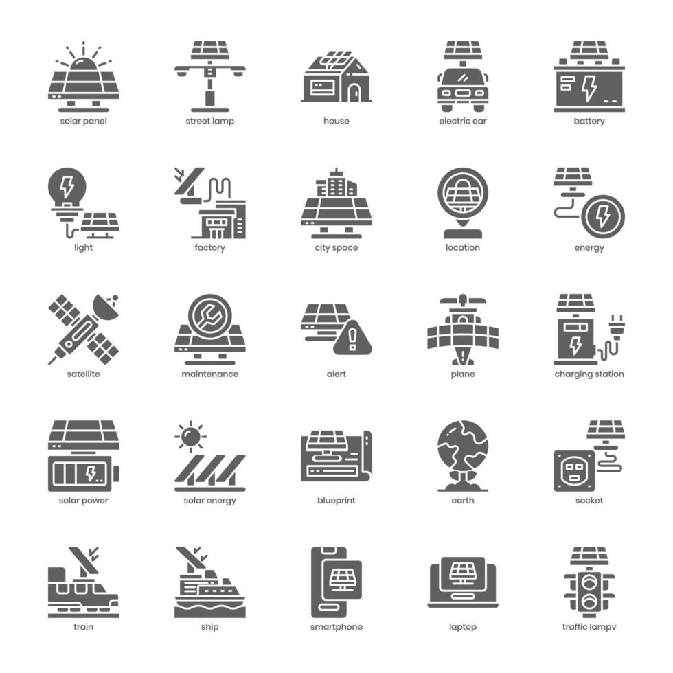 Solar Energy icon pack for your website design, logo, app, UI. Solar Energy icon glyph design. Vector graphics illustration and editable stroke.