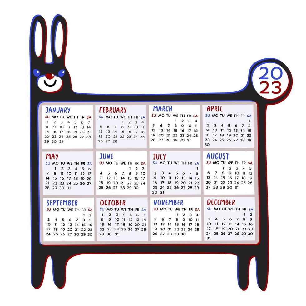 calendario 2023 con lindo conejo. Calendario de páginas verticales de 12  meses símbolo de mascota de personaje de liebre año. lindo conejito 2023 al  calendario chino. ilustración vectorial 8568191 Vector en Vecteezy