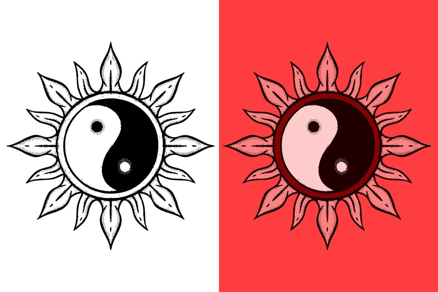 yin y yang símbolo ilustración dibujado a mano dibujos animados estilo vintage vector