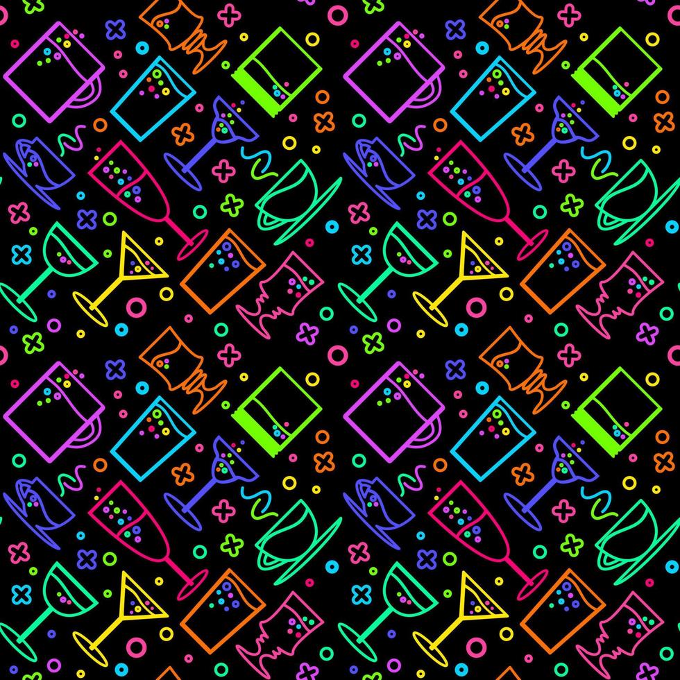 Neon bar beverage menu seamless pattern vector