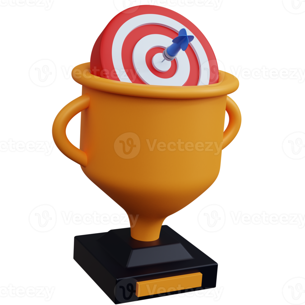 3d rendering trophy with target goal isolated png