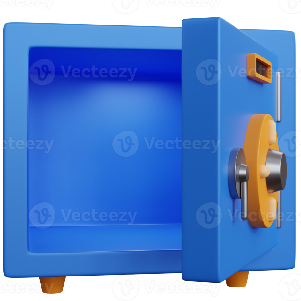 Caja de seguridad de dinero vacía de representación 3d aislada png