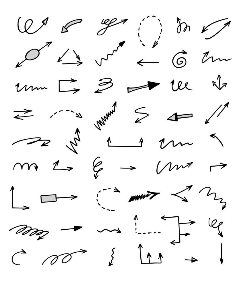 Vector set of hand drawn arrows, elements for presentation