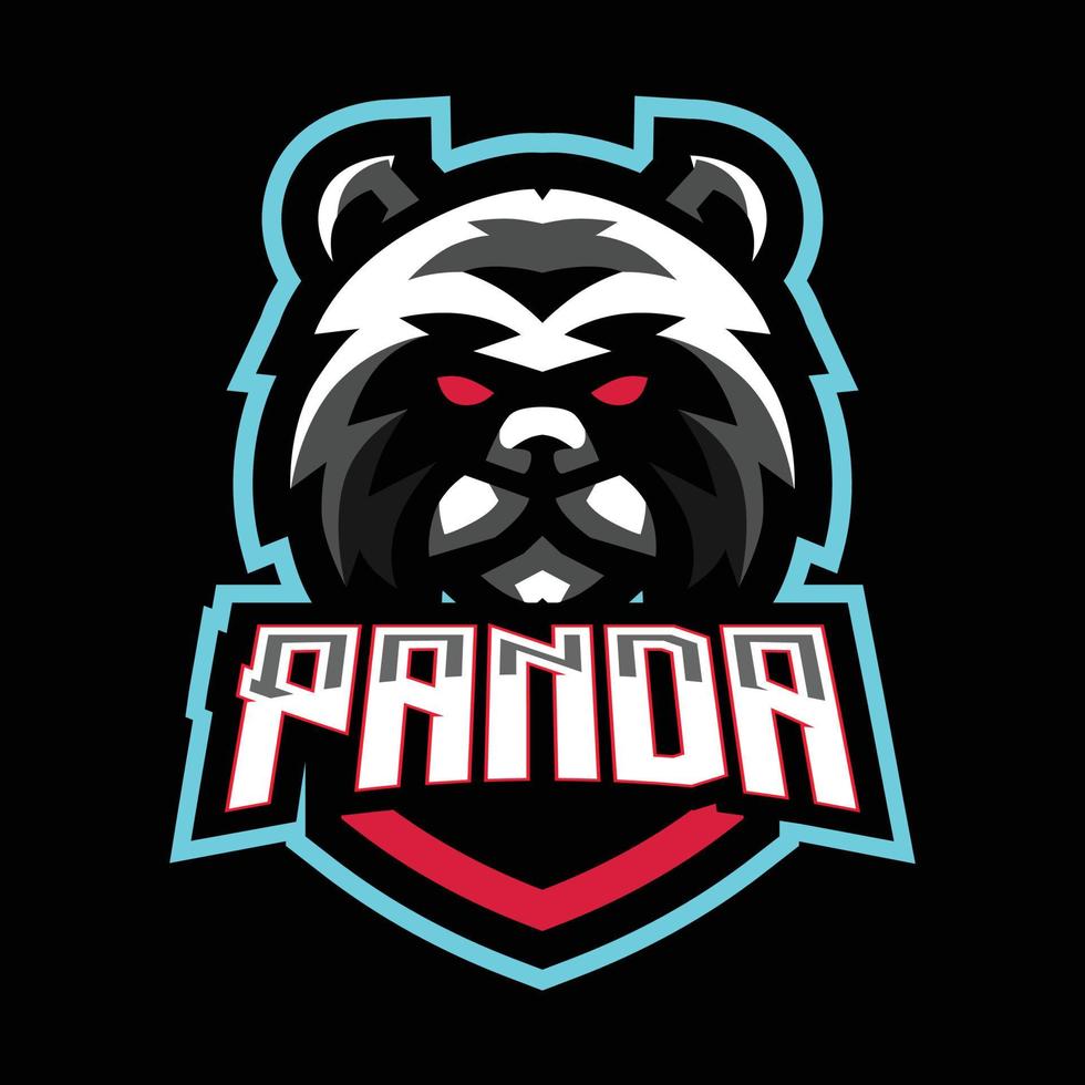 Angry panda with shield mascot gaming logo vector