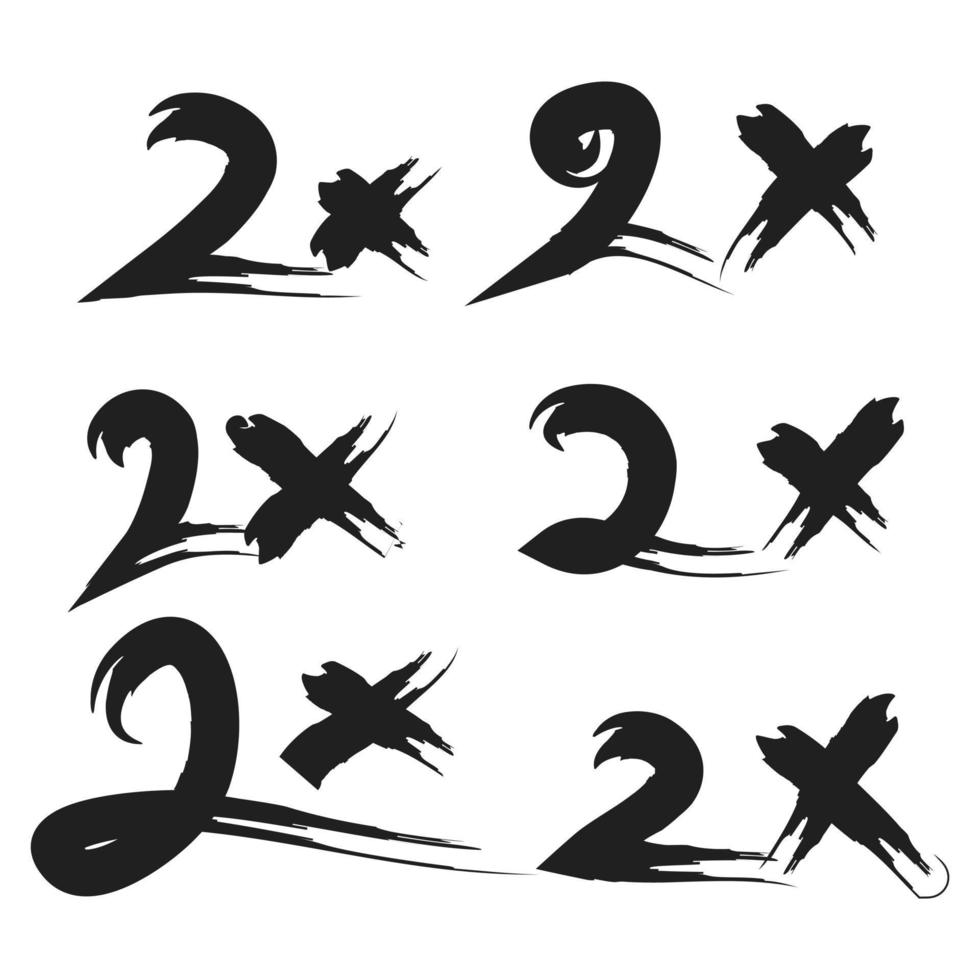 letra de texto de icono 2x dibujada a mano, símbolo doble más rápido en estilo de fideos vector