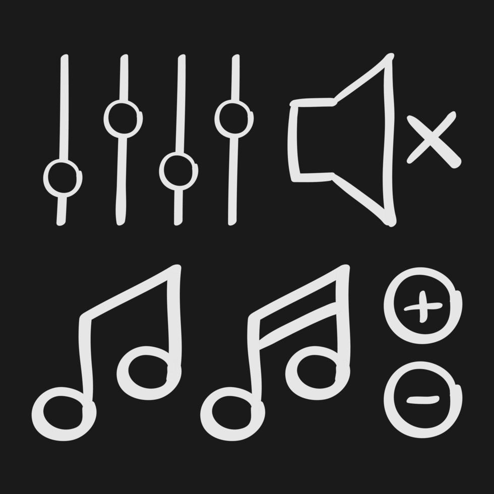 conjunto de controles de música dibujados a mano en estilo garabato vector