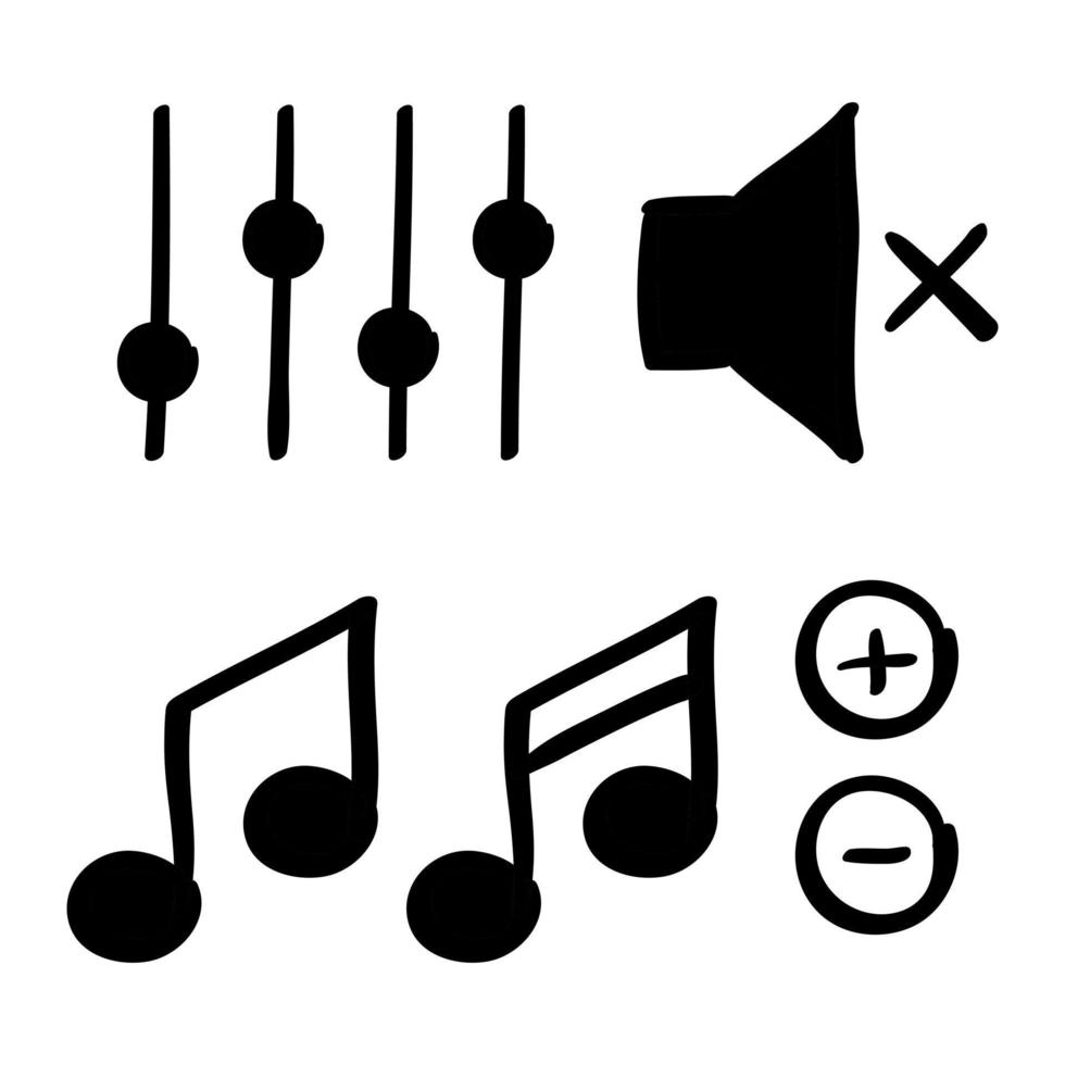 conjunto de controles de música dibujados a mano en estilo garabato vector