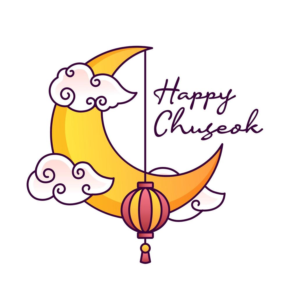 cute happy chuseok with crescent moon vector