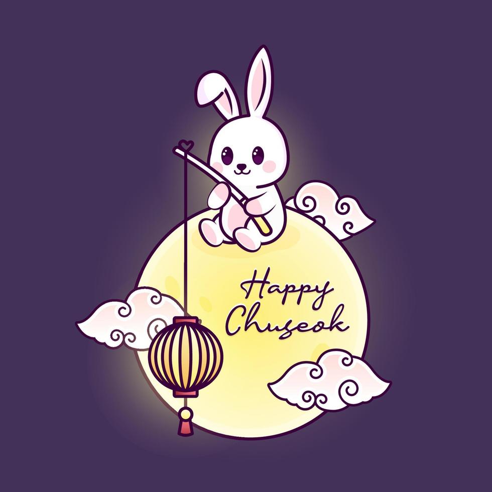 cute rabbit in happy chuseok festival illustration vector
