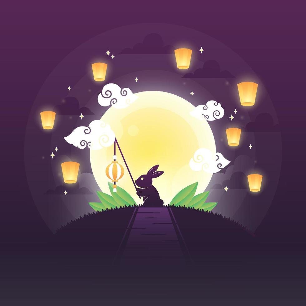 lindo conejo en feliz festival de chuseok ilustración vector