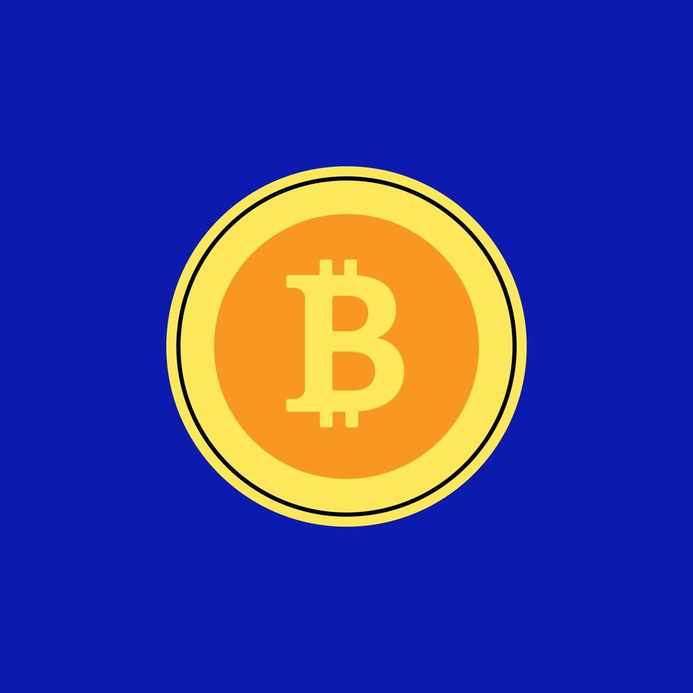 Bitcoin icon element in modern flat line style. Hand drawn vector illustration of cryptocurrency, payment, financial, coin, virtual bank cartoon design. Simple badge, emblem, logo, decoration.