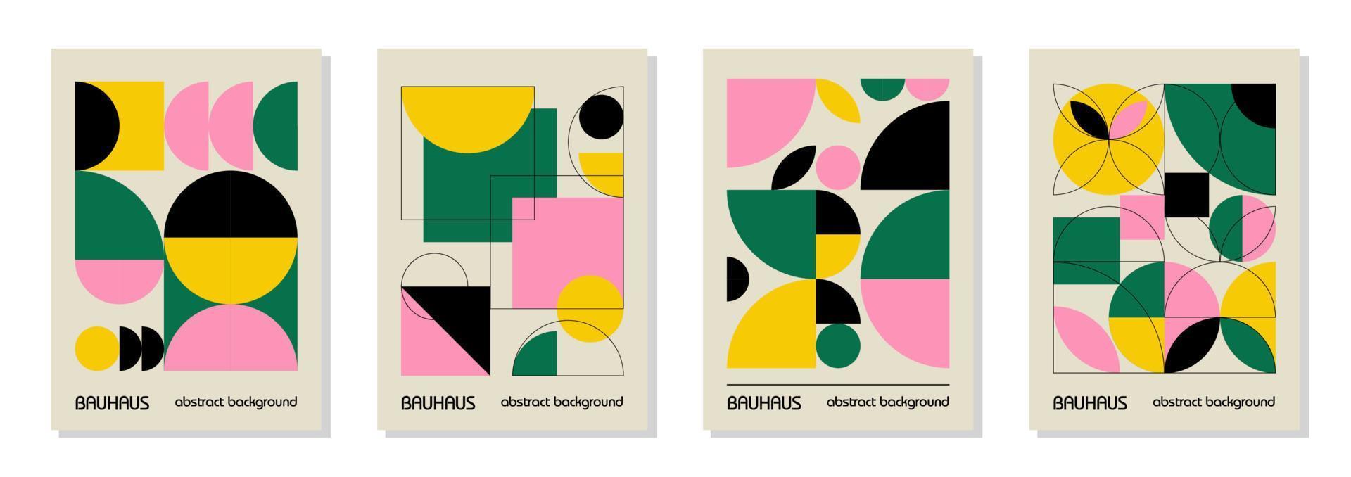 conjunto de 4 afiches de diseño geométrico mínimo de los años 20, arte mural, plantilla, diseño con elementos de formas primitivas. fondo de patrón retro bauhaus, círculo abstracto vectorial, triángulo y arte de línea cuadrada vector