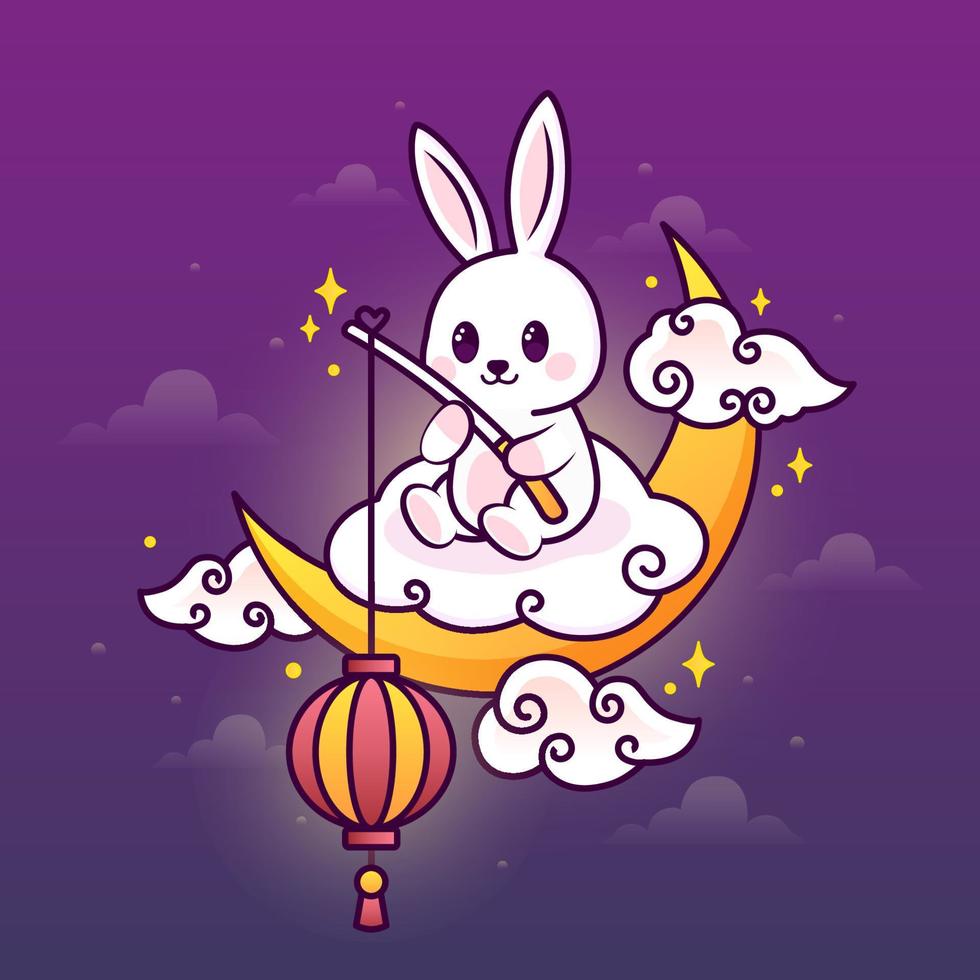 cute rabbit in happy chuseok festival illustration vector