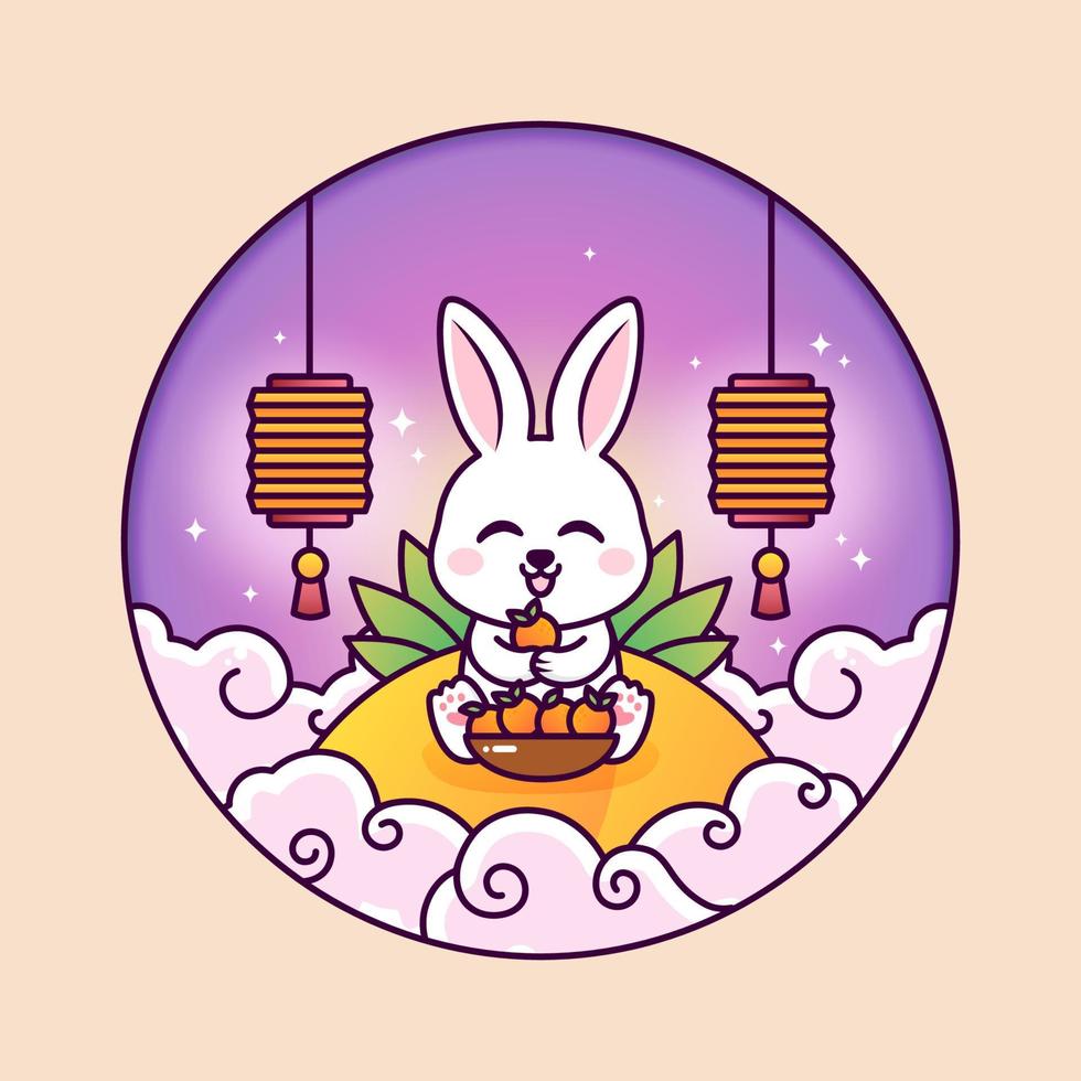 lindo conejo en feliz festival de chuseok ilustración vector