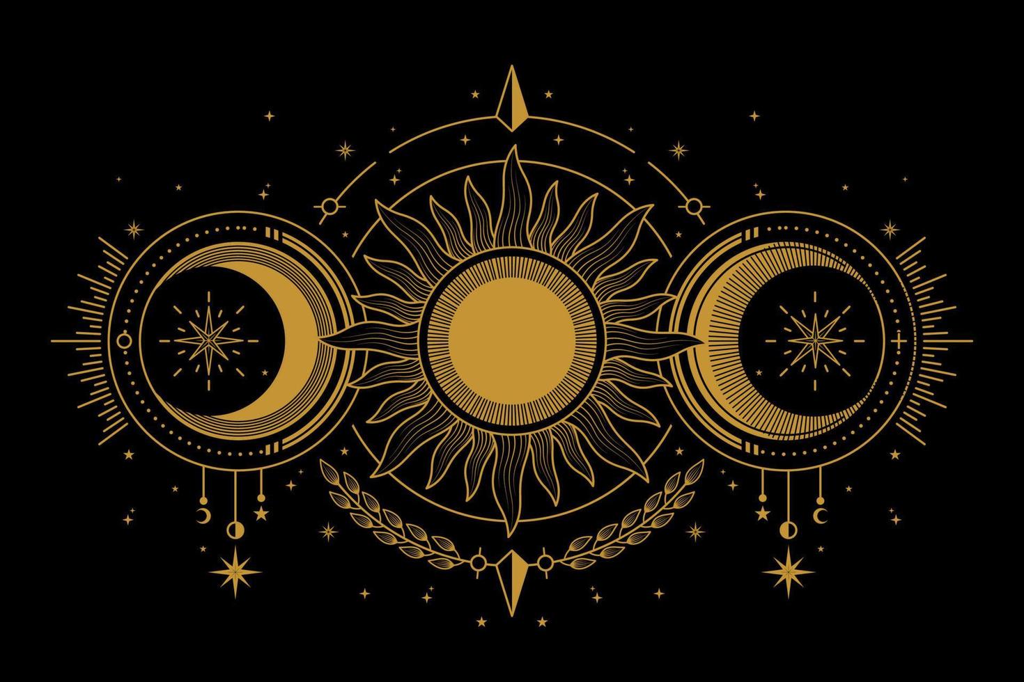 Modèles de scénario Celestial-moon-and-sun-with-ornaments-illustration-vector