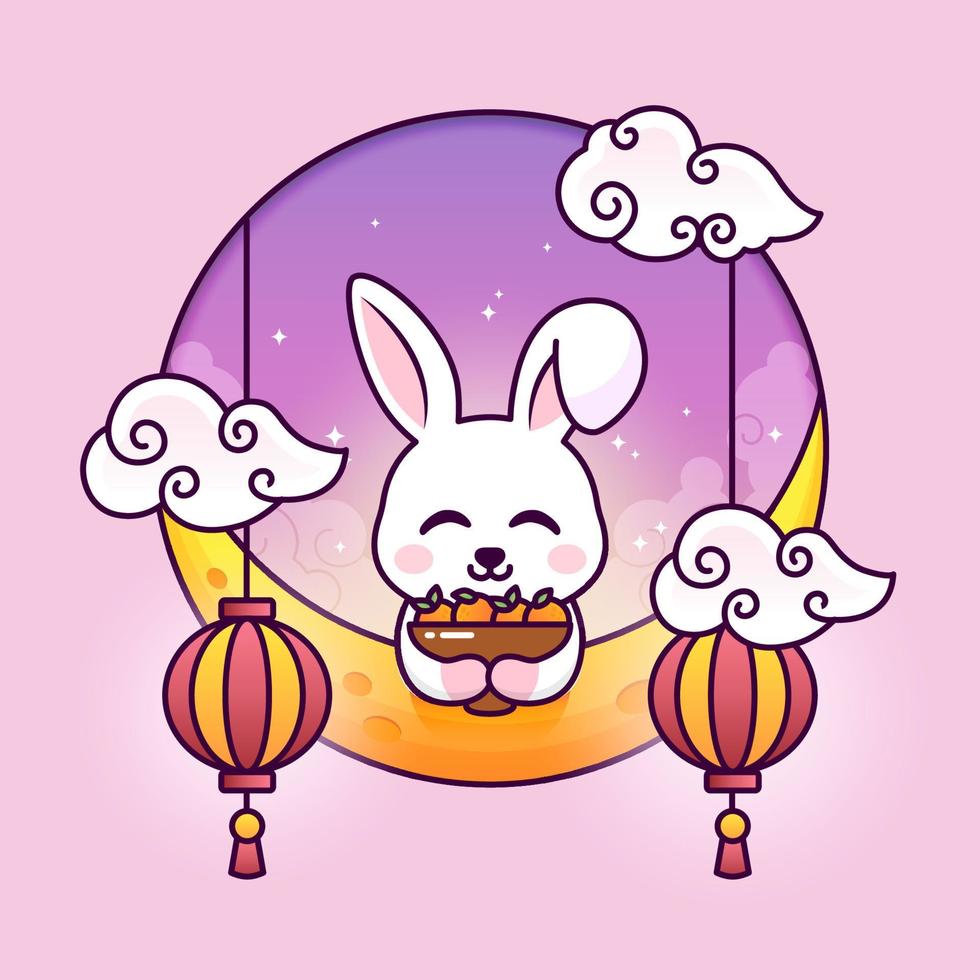 cute rabbit in happy chuseok festival illustration vector