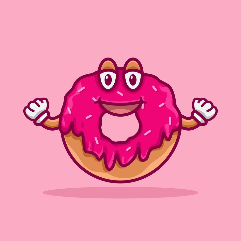 ilustración digital de lindos gráficos vectoriales de donas. personaje de donut rosa, mascota, ilustración, pegatina vector