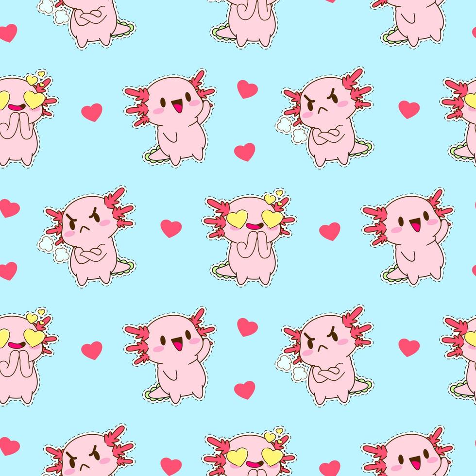 cute axolotl seamless pattern vector illustration