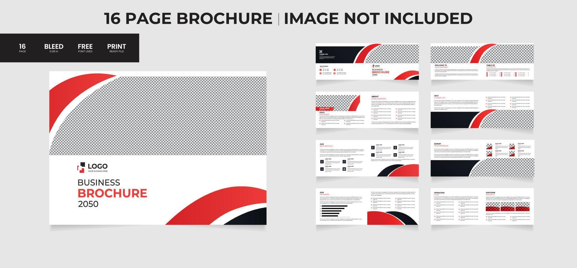 Diseño de plantilla de folleto comercial horizontal de 16 páginas o diseño de plantilla de folleto de varias páginas vector