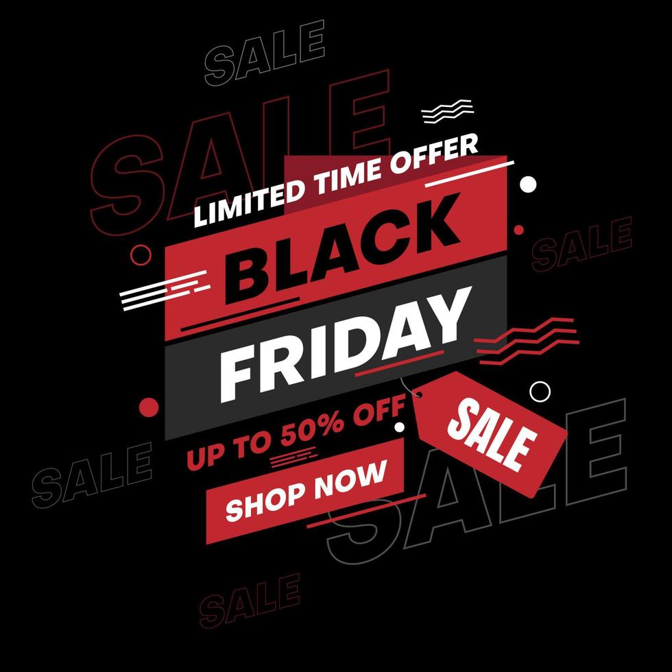 flat black friday sale banner design in red and black color vector