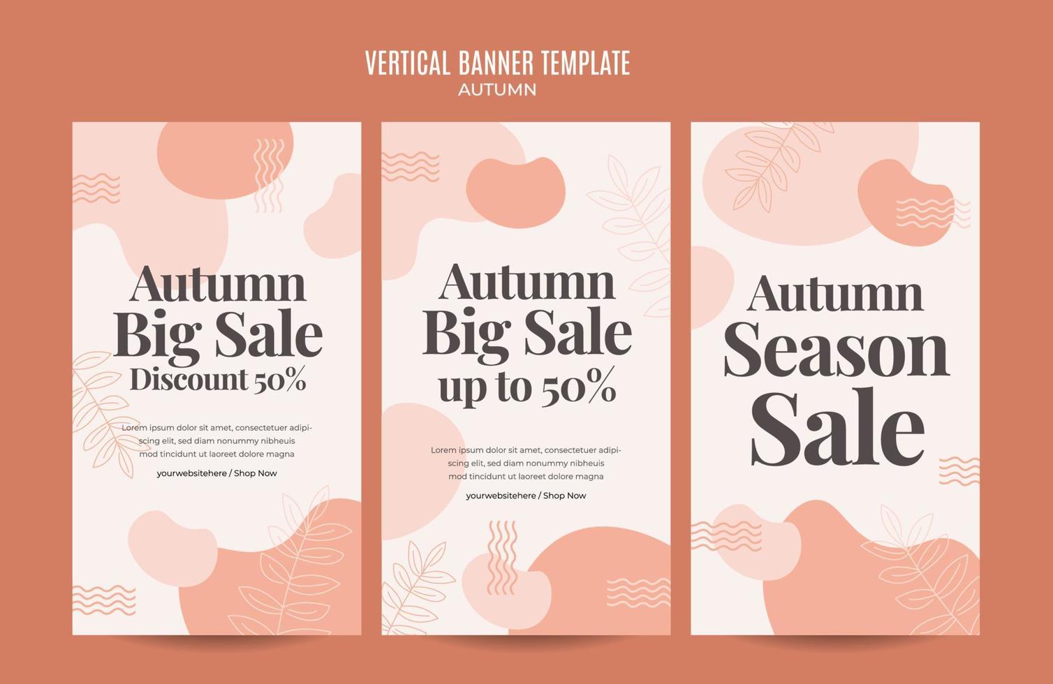 Set of abstract autumn backgrounds for social media stories or web banner. Use for event invitation, discount voucher, advertising. vector