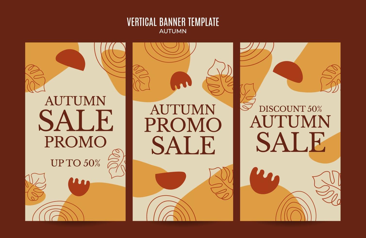 Set of abstract autumn backgrounds for social media stories or web banner. Use for event invitation, discount voucher, advertising. vector