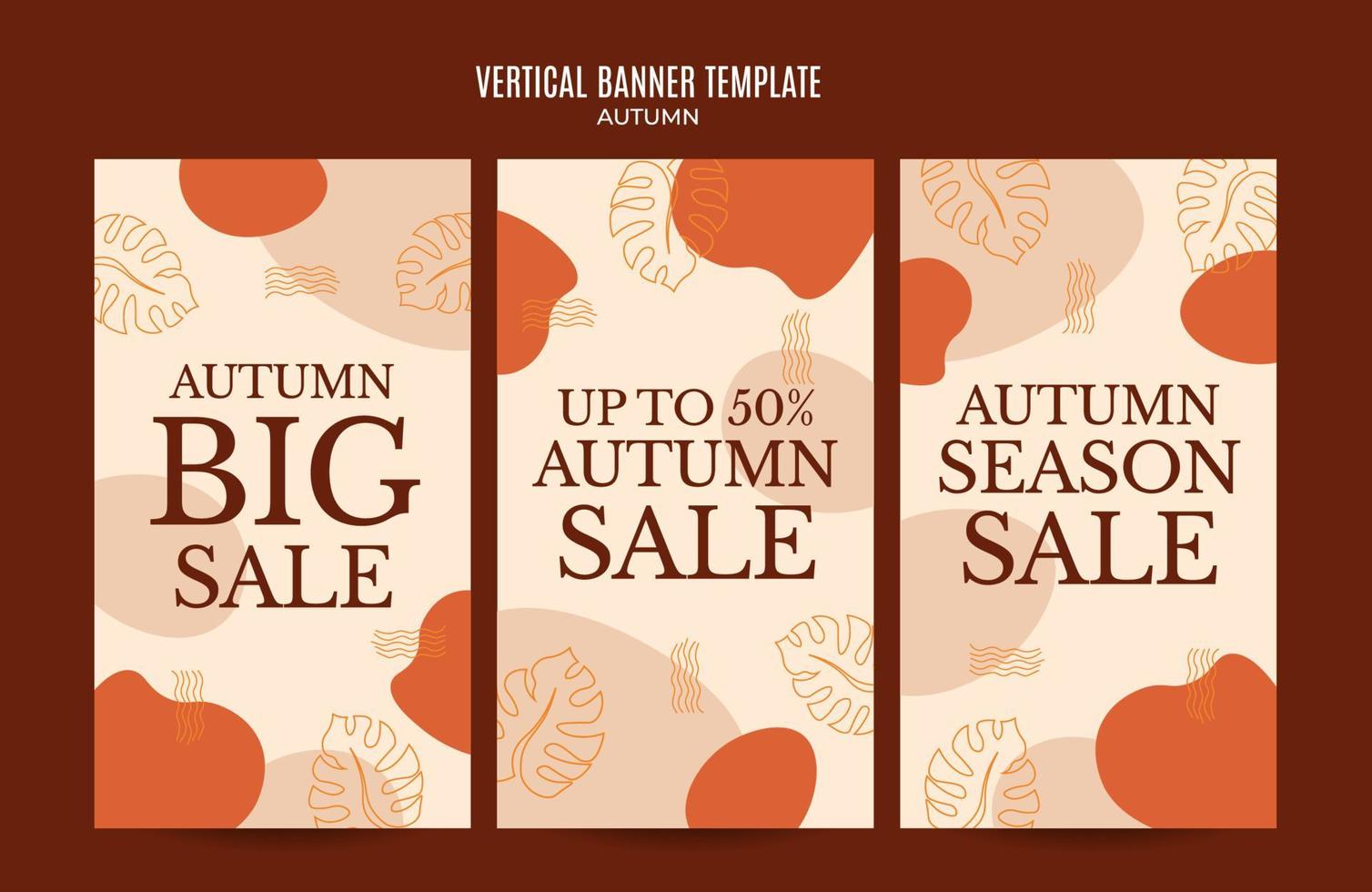 Set of abstract autumn backgrounds for social media stories or web banner. Use for event invitation, discount voucher, advertising. vector