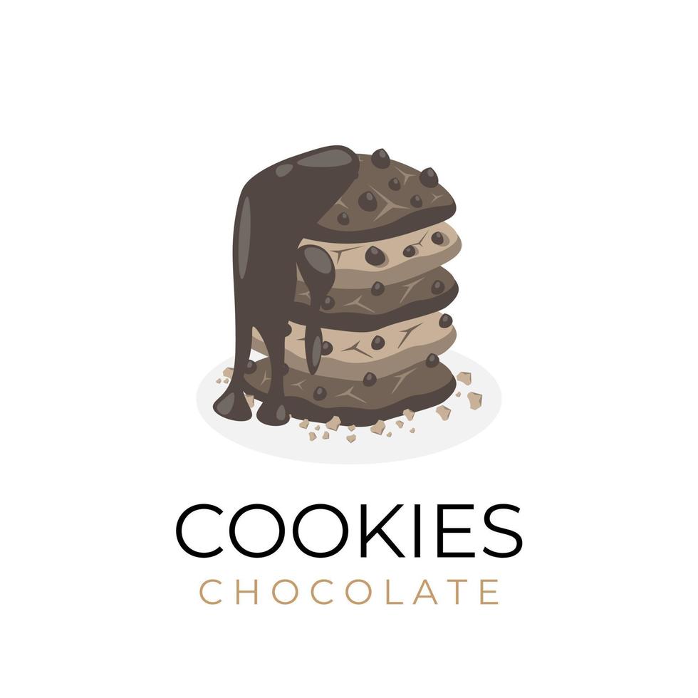 Chocolate chip cookie vector illustration logo with melted chocolate