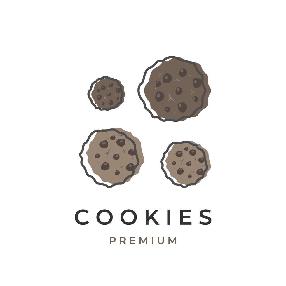 Delicious chocolate chip cookie line art vector illustration logo