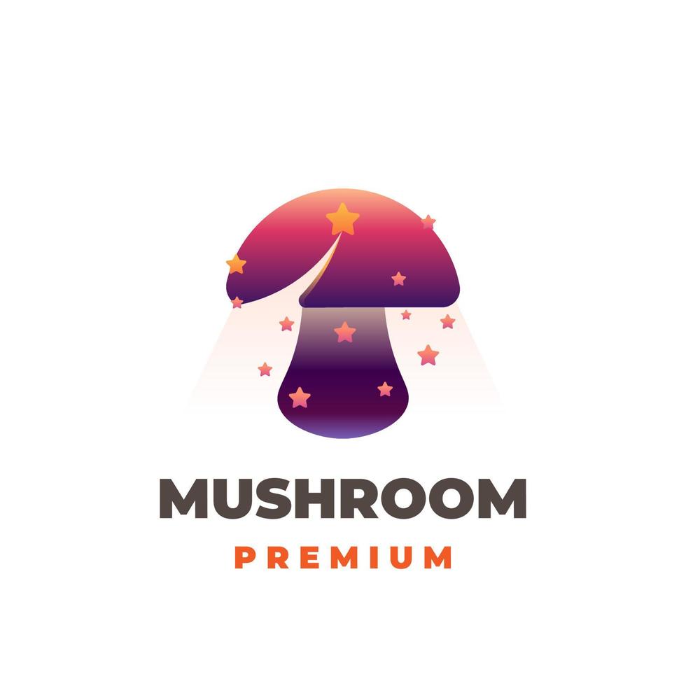 Glowing purple mushroom vector illustration logo with stars