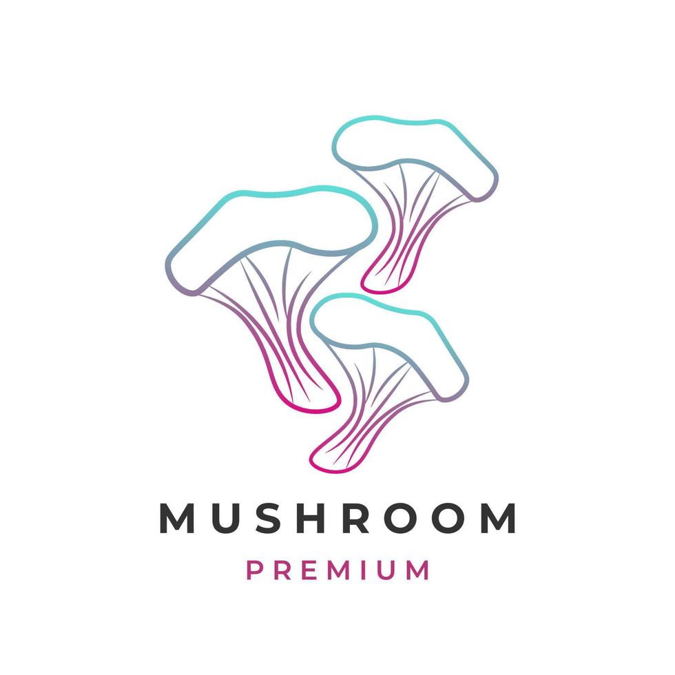 Simple line art mushroom vector illustration logo with light gradient color