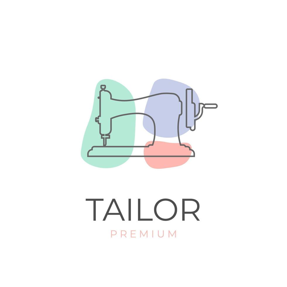 ilustración del logotipo del vector de la máquina de coser con forma abstracta de color pastel