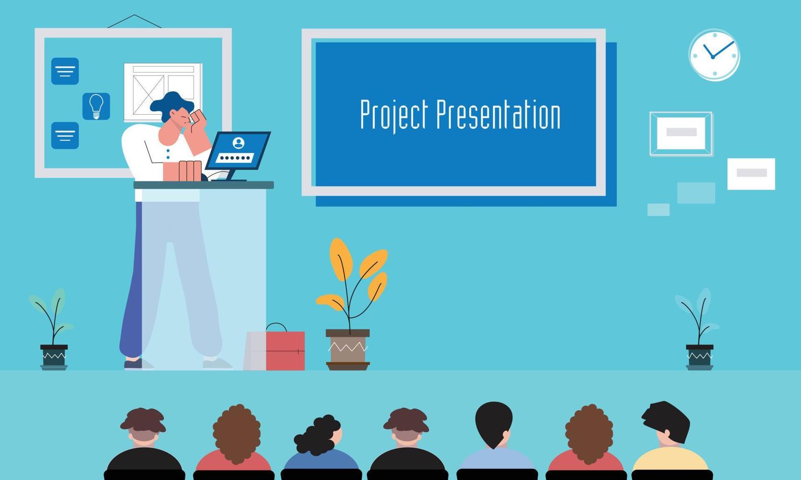 Modern Business Man Presentation in front of audience Online Presentation vector