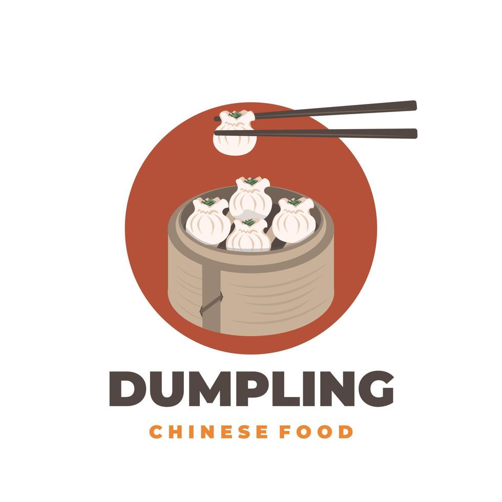 Vector illustration logo of ready-to-eat dim sum wonton dumplings with chopsticks