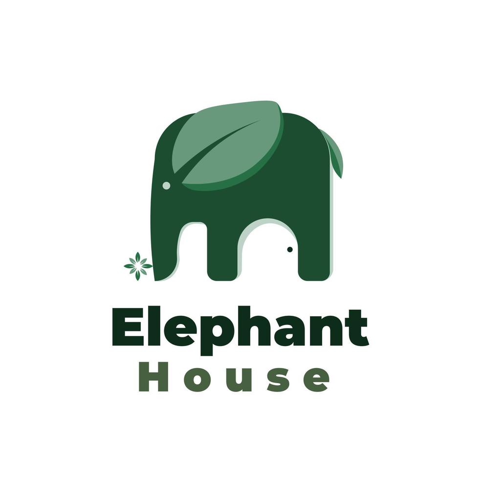 Natural green elephant house vector illustration logo