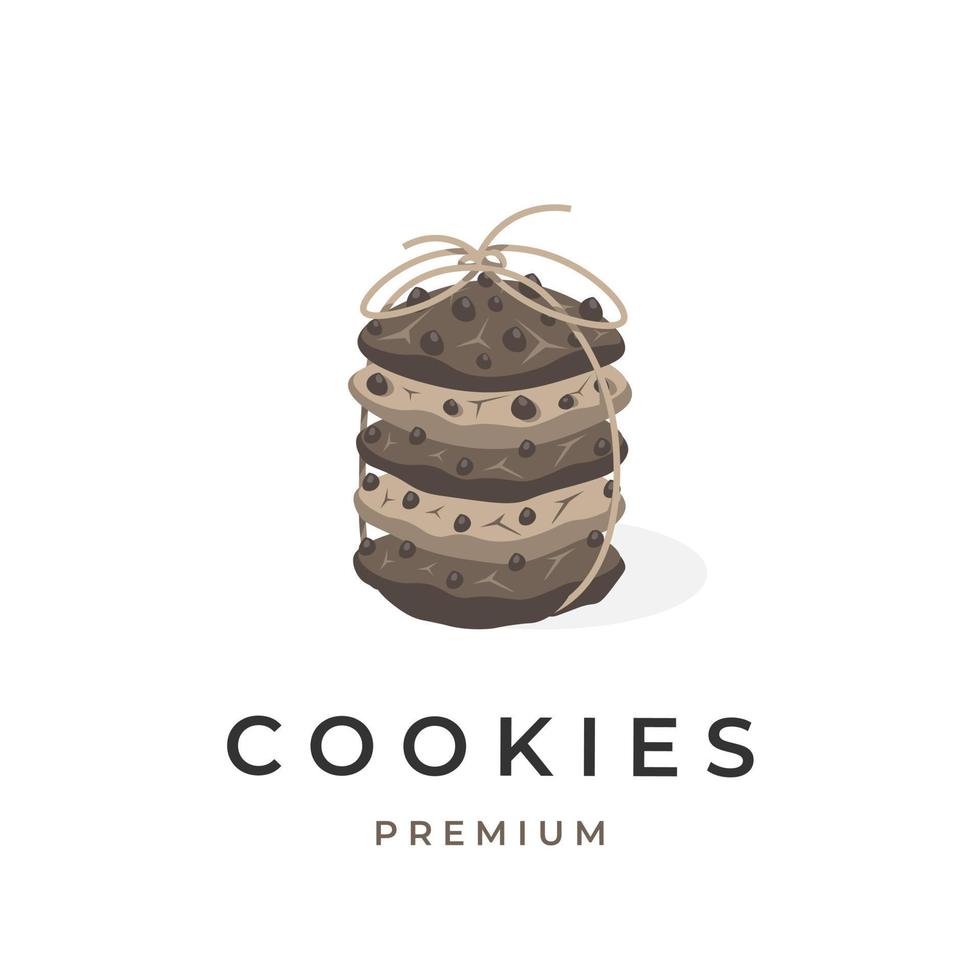 logotipo de ilustración vectorial de una pila de galletas con trocitos de chocolate empaquetadas para un regalo vector