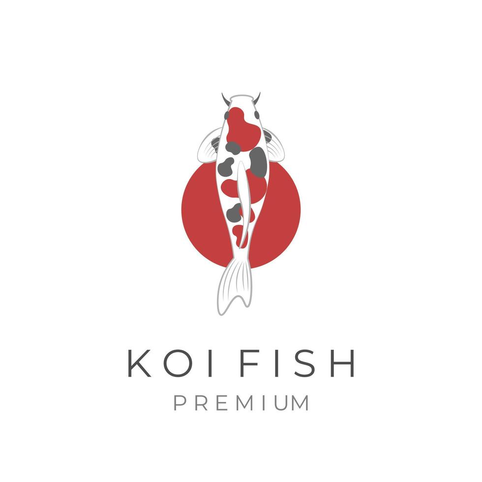 logotipo de ilustración de vector de pez koi de lujo con patrón negro y rojo