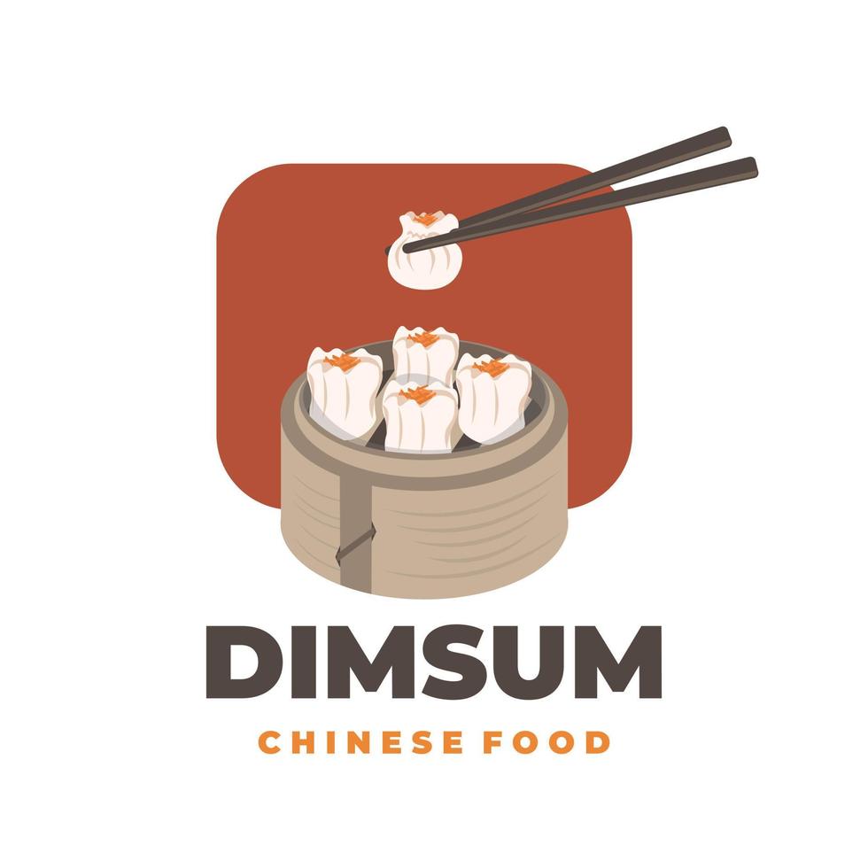 Vector illustration logo of ready-to-eat dim sum shumai dumplings with chopsticks