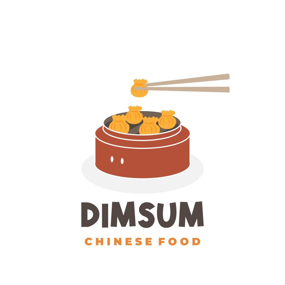 logo de ilustración de comida china de dim sum de bola de masa lista para comer con palillos vector