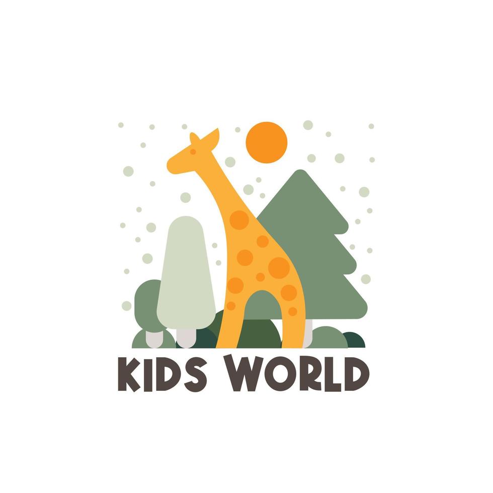 Kids world cute animal vector illustration logo