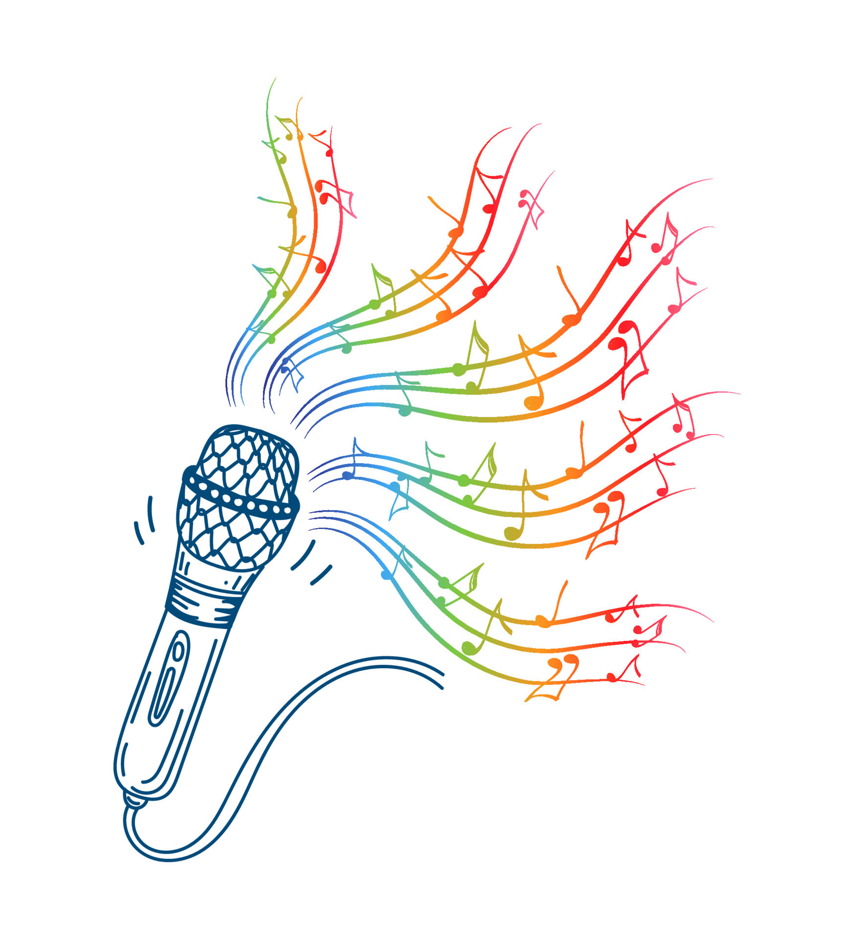 Karaoke music icon in doodle style. Music. Song. Microphone with notes  vector cartoon illustration on white isolated background. Audio equipment  concept with bright rainbow melody effect 11425085 Vector Art at Vecteezy