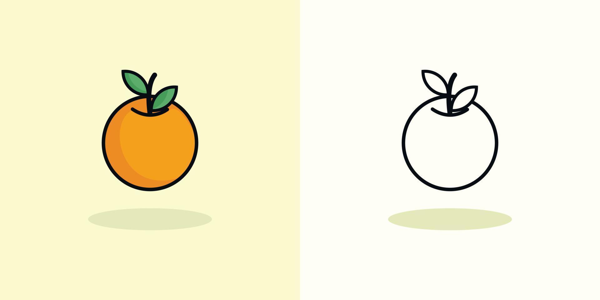 vector fruit. orange cartoon coloring page illustration