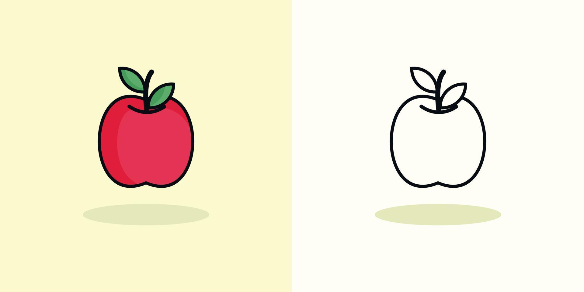 fruta vectorial ilustración de página para colorear de dibujos animados de manzana vector