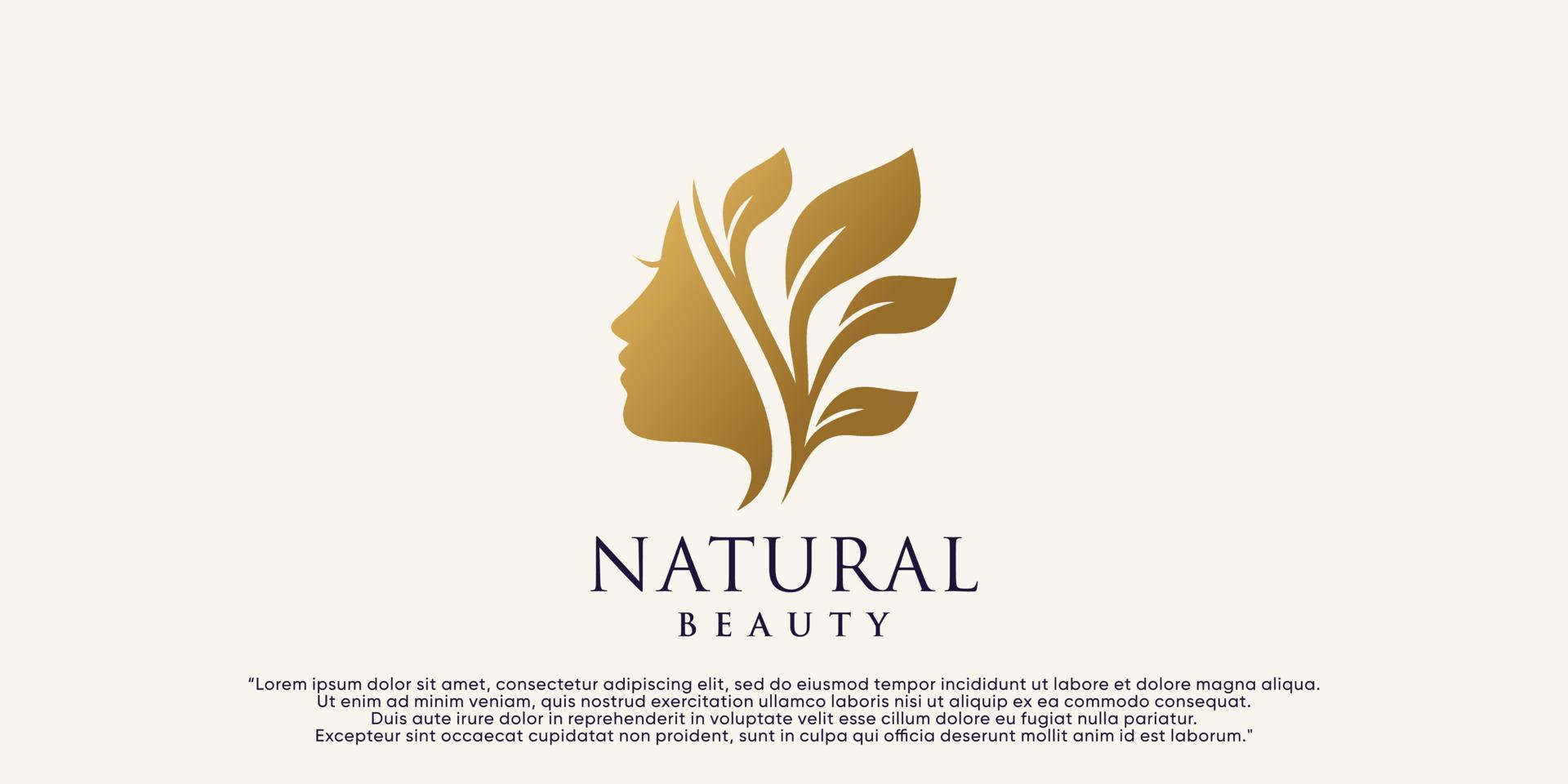 diseño de logotipo de belleza natural para salón de belleza de mujer con vector premium de elemento creativo
