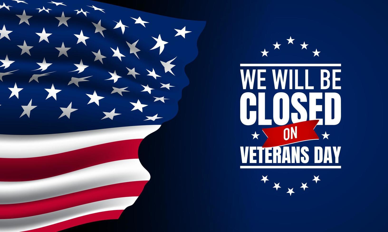 diseño de fondo del día de los veteranos. estaremos cerrados el día de los veteranos. vector