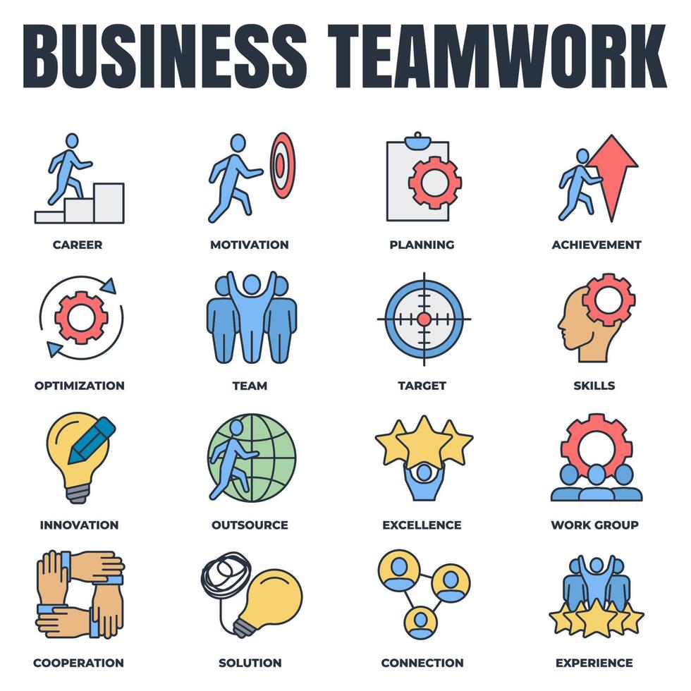 Set of Business teamwork icon logo vector illustration. cooperation, skills, optimization, experience, target, achievement, career and more pack symbol template for graphic and web design collection