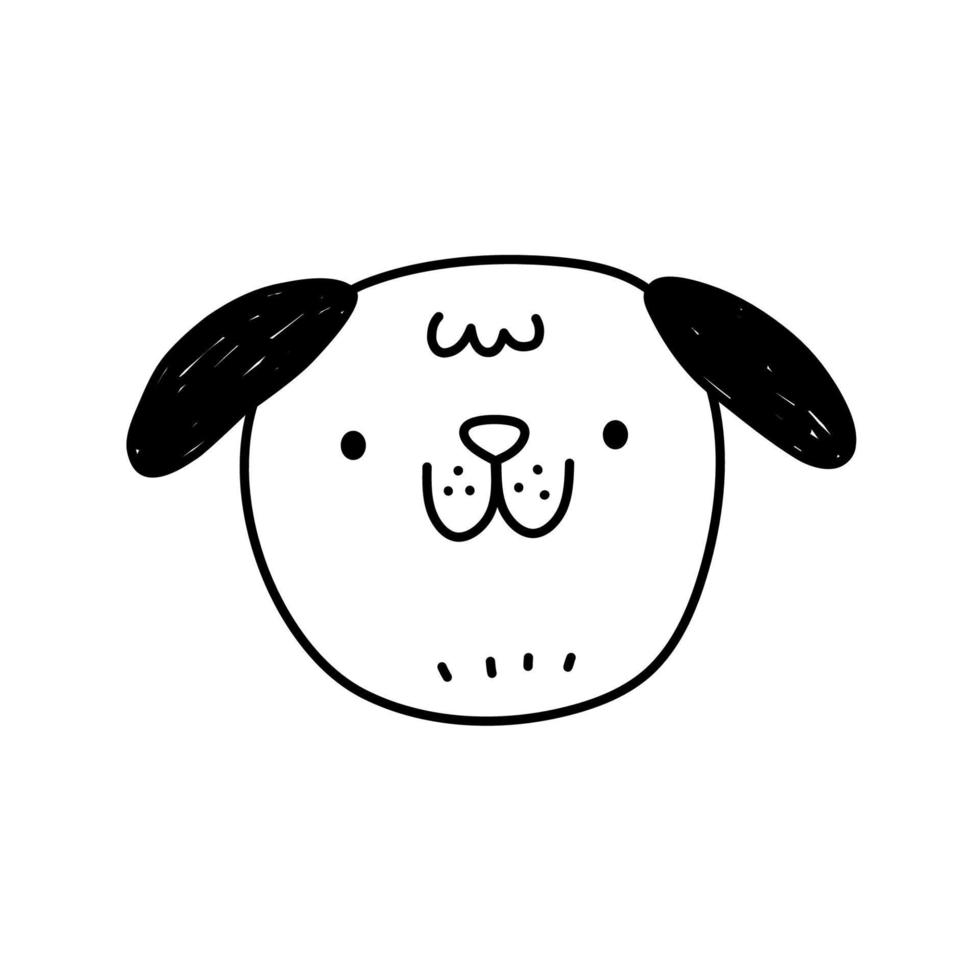 cara de perro lindo aislado sobre fondo blanco. cachorro feliz ilustración vectorial dibujada a mano en estilo garabato. perfecto para decoraciones, tarjetas, logotipos, varios diseños. personaje de dibujos animados sencillo. vector