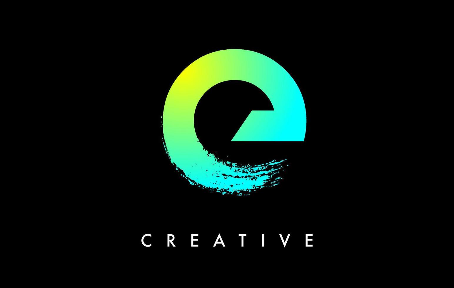 Letter E Logo Icon Design with Rounded Shape and Artistic Brush Stroke Ending and Green Blue Electric Color Vector