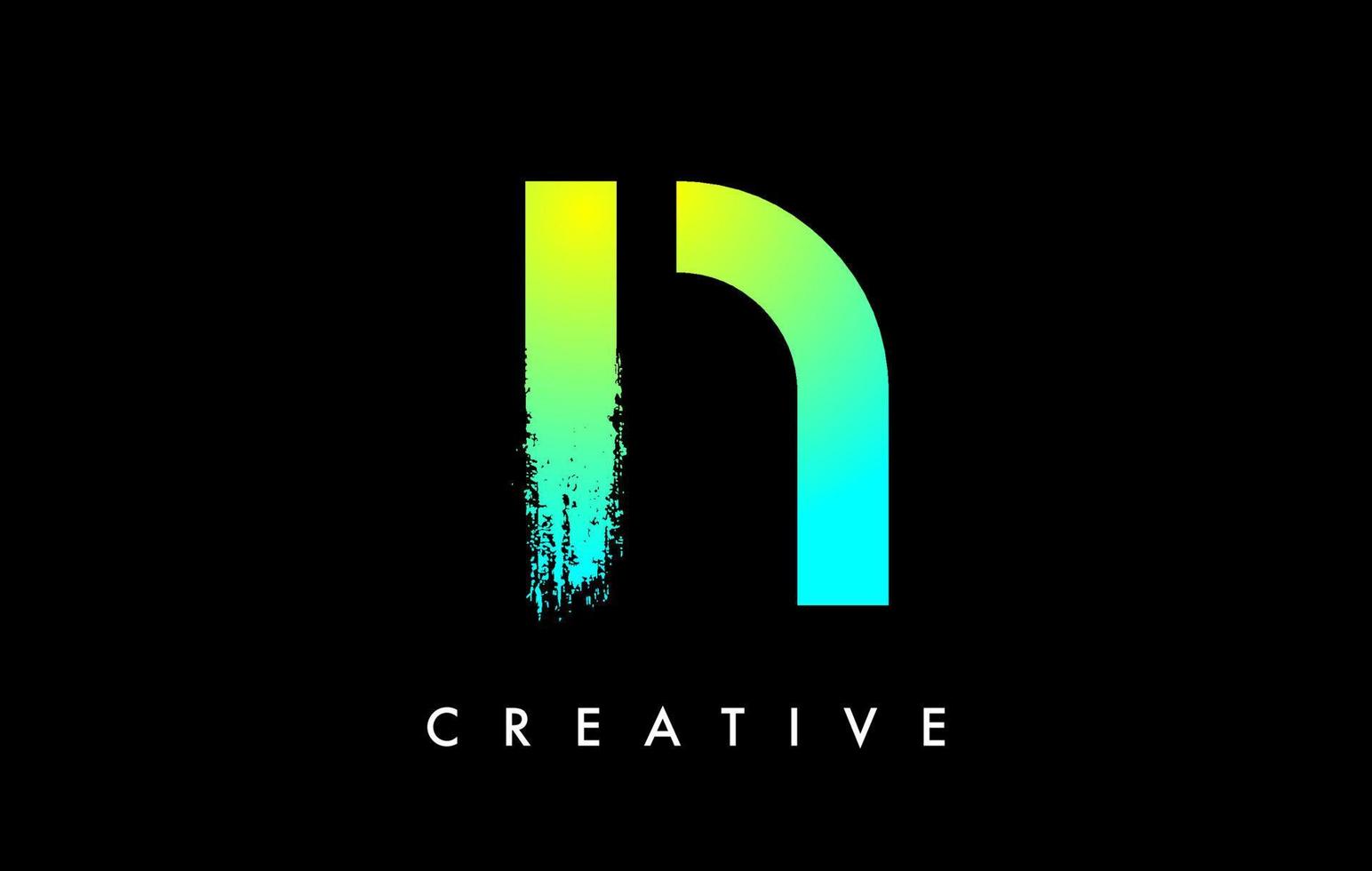 Letter N Logo Icon Design with Rounded Shape and Artistic Brush Stroke Ending and Green Blue Electric Color Vector