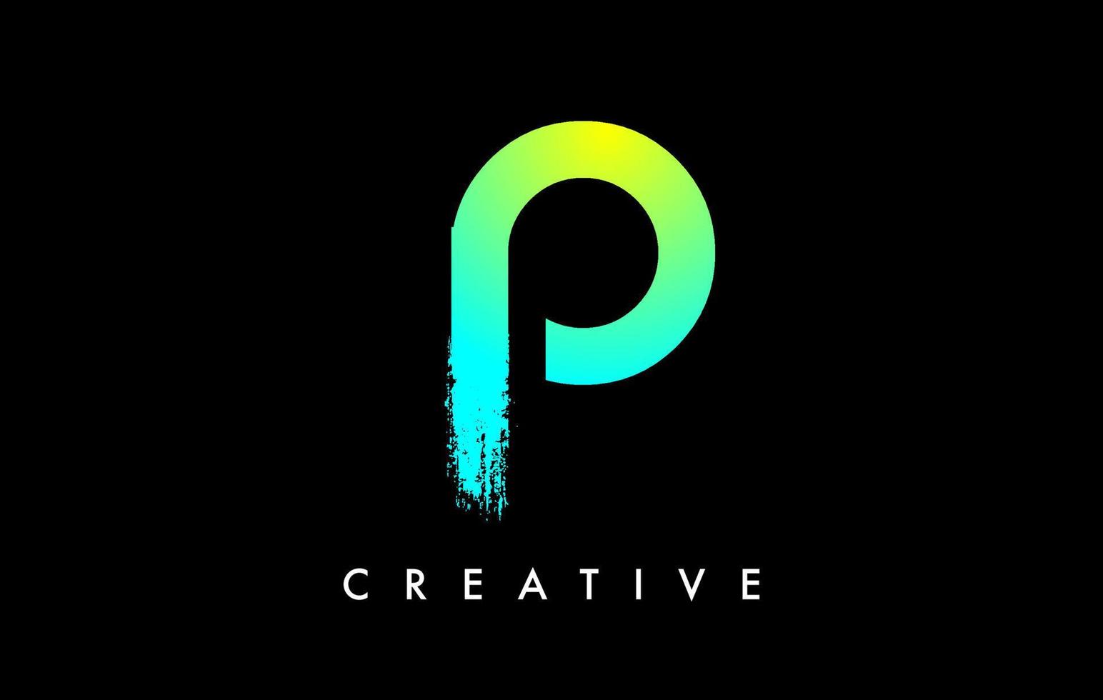 Letter P Logo Icon Design with Rounded Shape and Artistic Brush Stroke Ending and Green Blue Electric Color Vector